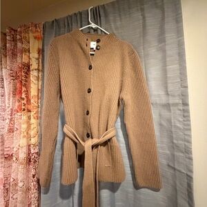 G. label Goop Size XL Gwyn Ryan Button-Up Cardigan with Tie Waist Sand Color